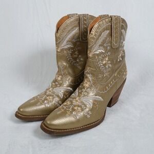 Dingo Womens Metallic Gold Floral Embroidery‎ Western Fashion Cowgirl Boots 9.5M